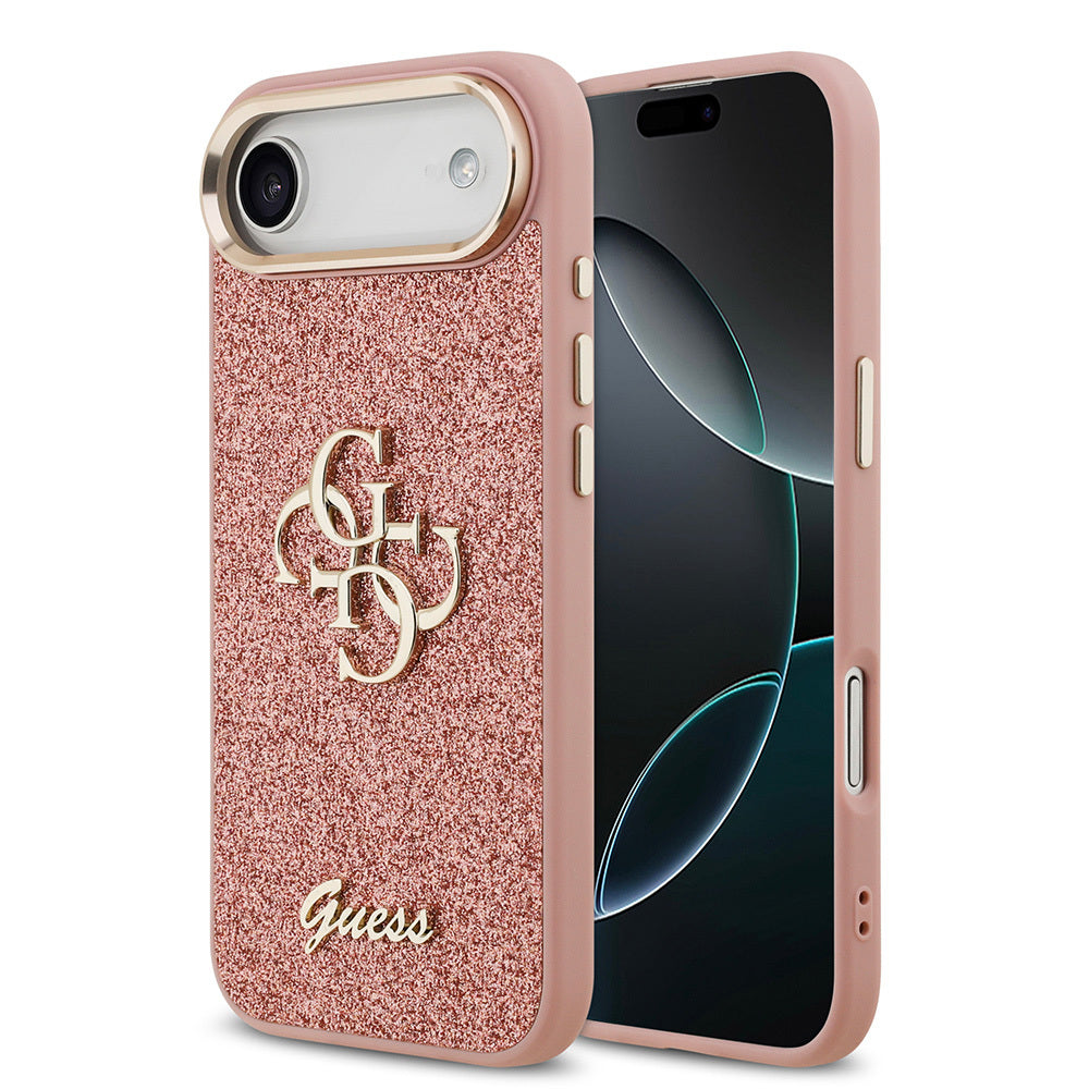 iPhone 17 Air Kılıf Guess Orjinal Lisanslı 4G Büyük Metal Kamera Çerçeveli ve Logolu Glitter Kapak
