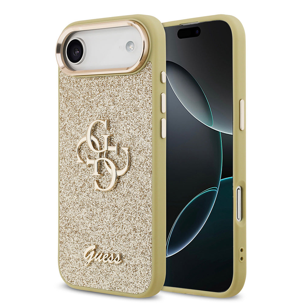 iPhone 17 Air Kılıf Guess Orjinal Lisanslı 4G Büyük Metal Kamera Çerçeveli ve Logolu Glitter Kapak