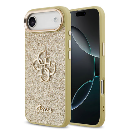 iPhone 17 Air Kılıf Guess Orjinal Lisanslı 4G Büyük Metal Kamera Çerçeveli ve Logolu Glitter Kapak