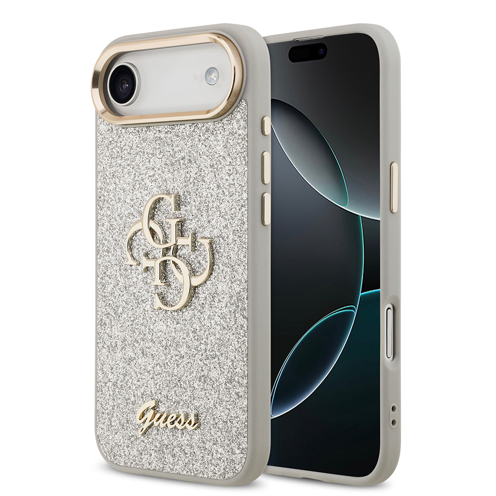 iPhone 17 Air Kılıf Guess Orjinal Lisanslı 4G Büyük Metal Kamera Çerçeveli ve Logolu Glitter Kapak