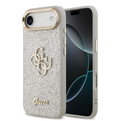 iPhone 17 Air Kılıf Guess Orjinal Lisanslı 4G Büyük Metal Kamera Çerçeveli ve Logolu Glitter Kapak