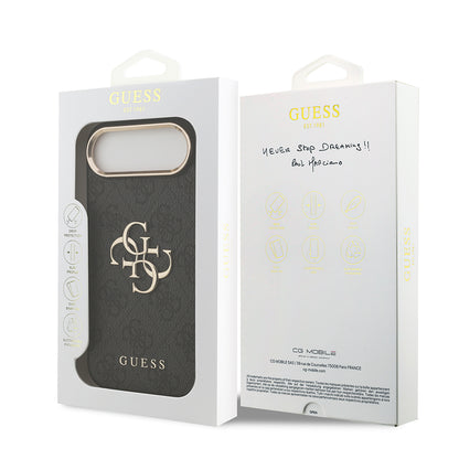 iPhone 17 Air Kılıf Guess Orjinal Lisanslı Gold Metal Kamera Çerçeveli 4G Desenli Metal Büyük 4G ve Yazı Logolu Kapak