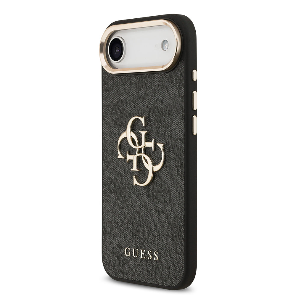 iPhone 17 Air Kılıf Guess Orjinal Lisanslı Gold Metal Kamera Çerçeveli 4G Desenli Metal Büyük 4G ve Yazı Logolu Kapak