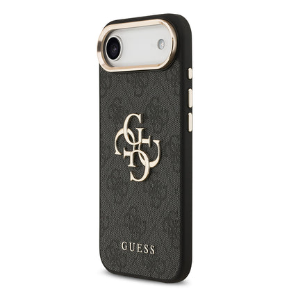 iPhone 17 Air Kılıf Guess Orjinal Lisanslı Gold Metal Kamera Çerçeveli 4G Desenli Metal Büyük 4G ve Yazı Logolu Kapak