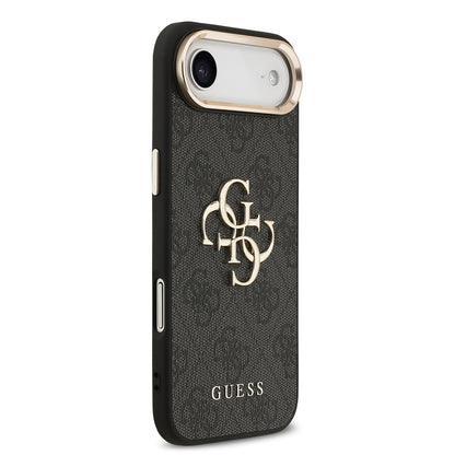 iPhone 17 Air Kılıf Guess Orjinal Lisanslı Gold Metal Kamera Çerçeveli 4G Desenli Metal Büyük 4G ve Yazı Logolu Kapak