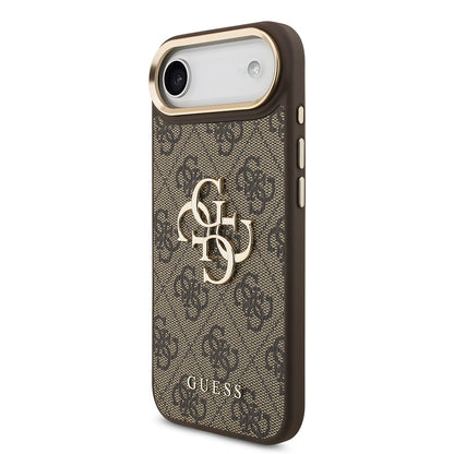 iPhone 17 Air Kılıf Guess Orjinal Lisanslı Gold Metal Kamera Çerçeveli 4G Desenli Metal Büyük 4G ve Yazı Logolu Kapak