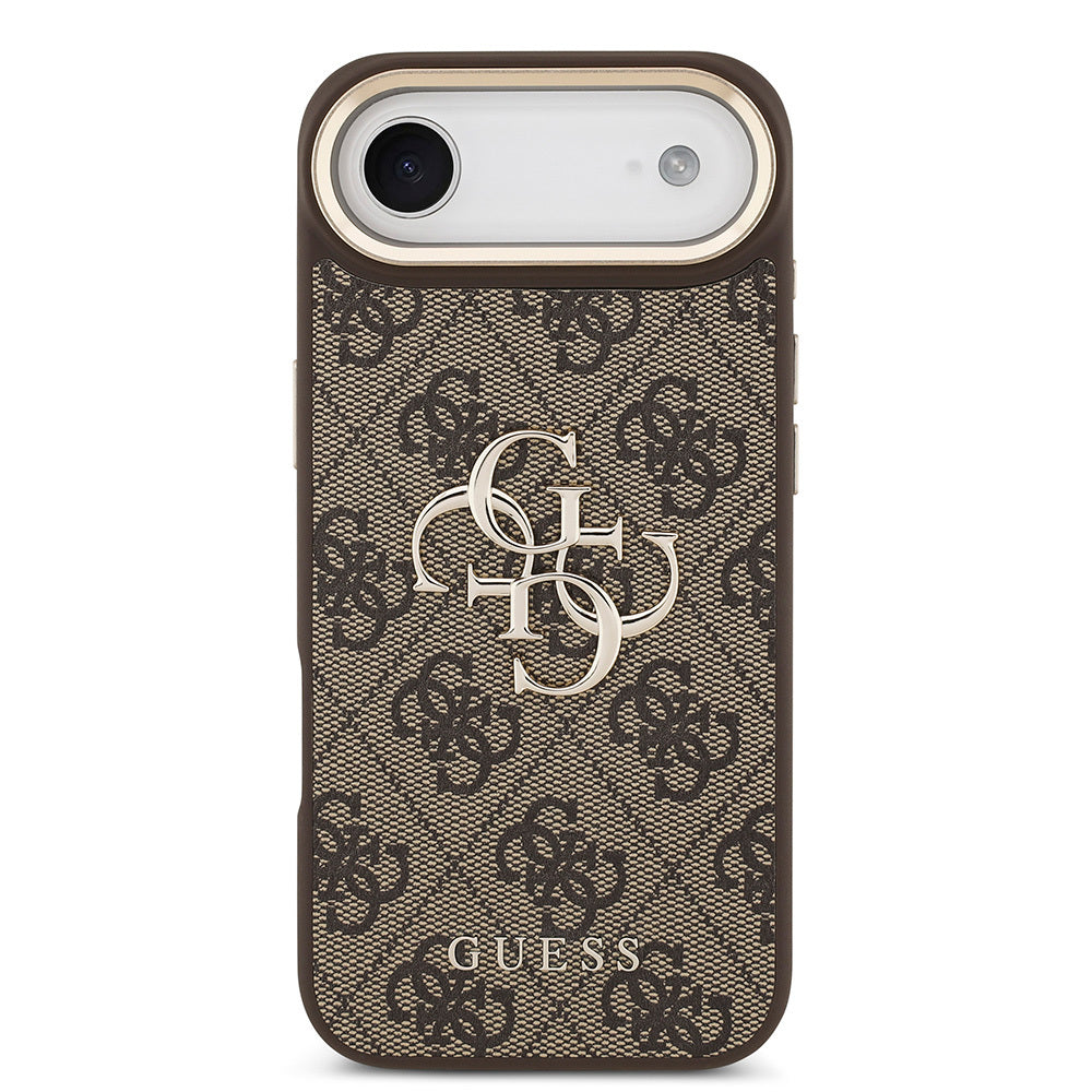 iPhone 17 Air Kılıf Guess Orjinal Lisanslı Gold Metal Kamera Çerçeveli 4G Desenli Metal Büyük 4G ve Yazı Logolu Kapak