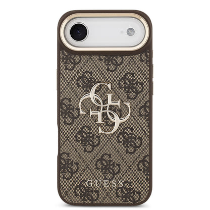 iPhone 17 Air Kılıf Guess Orjinal Lisanslı Gold Metal Kamera Çerçeveli 4G Desenli Metal Büyük 4G ve Yazı Logolu Kapak