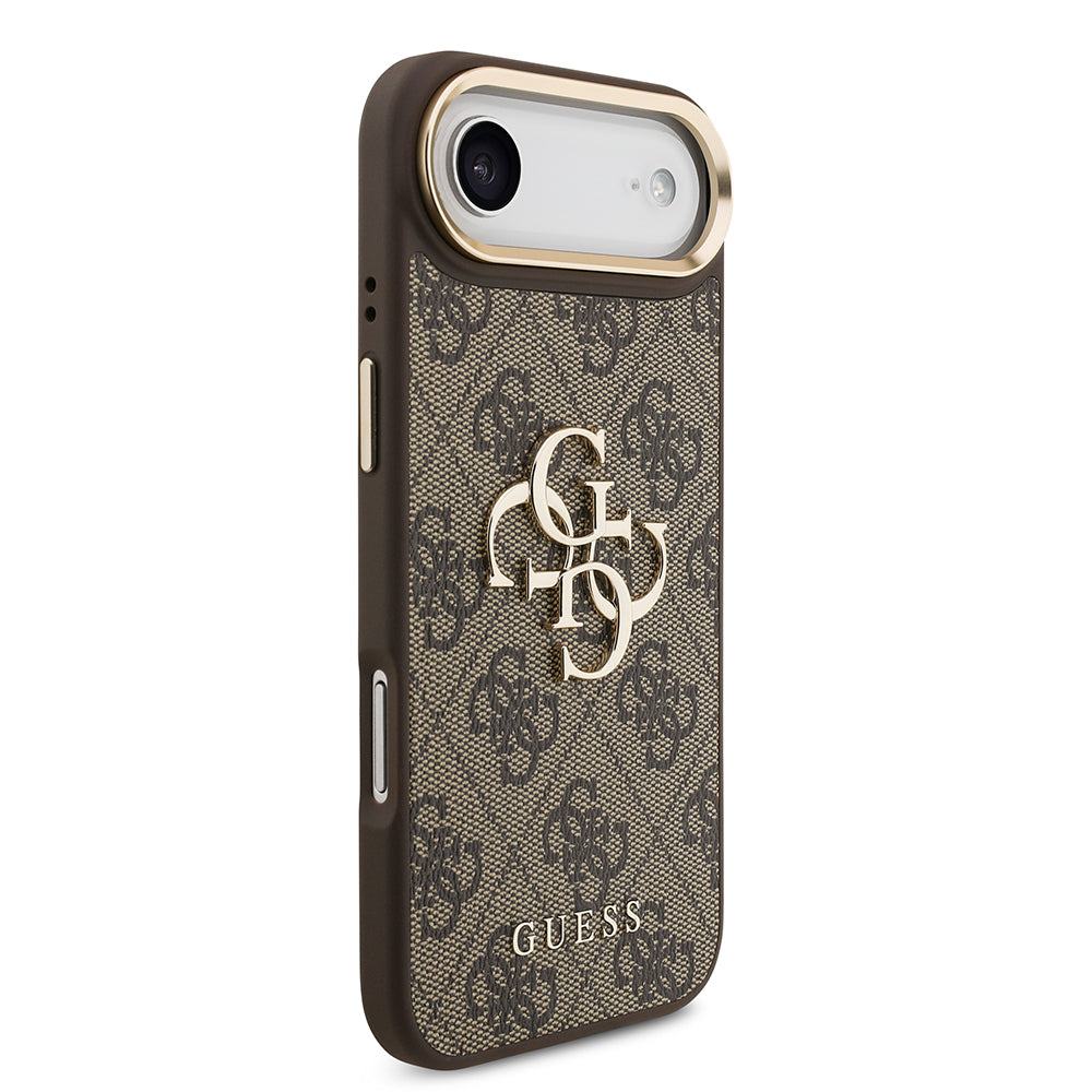iPhone 17 Air Kılıf Guess Orjinal Lisanslı Gold Metal Kamera Çerçeveli 4G Desenli Metal Büyük 4G ve Yazı Logolu Kapak