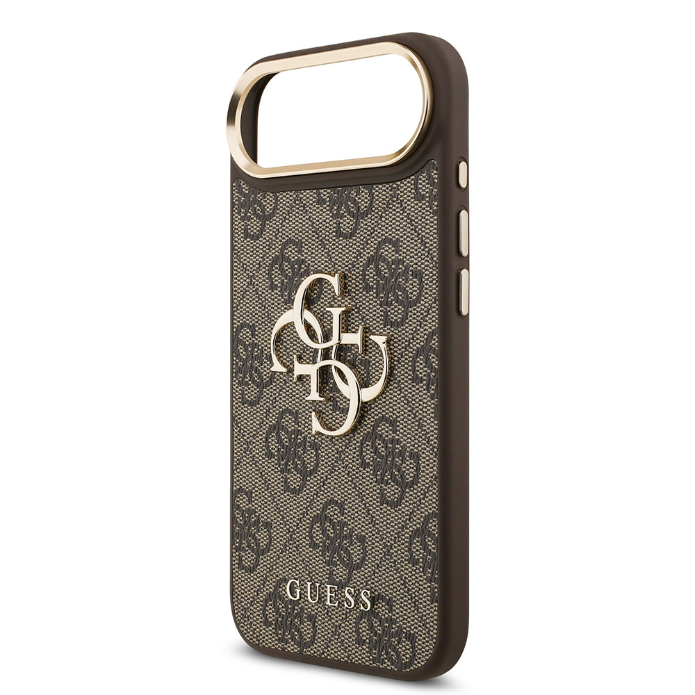 iPhone 17 Air Kılıf Guess Orjinal Lisanslı Gold Metal Kamera Çerçeveli 4G Desenli Metal Büyük 4G ve Yazı Logolu Kapak