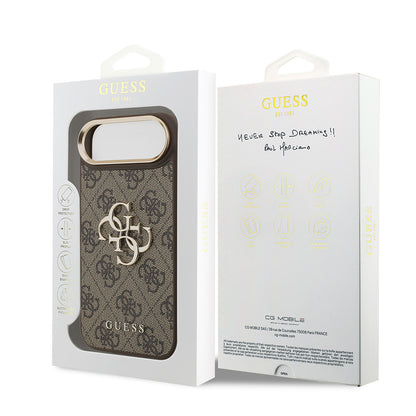 iPhone 17 Air Kılıf Guess Orjinal Lisanslı Gold Metal Kamera Çerçeveli 4G Desenli Metal Büyük 4G ve Yazı Logolu Kapak