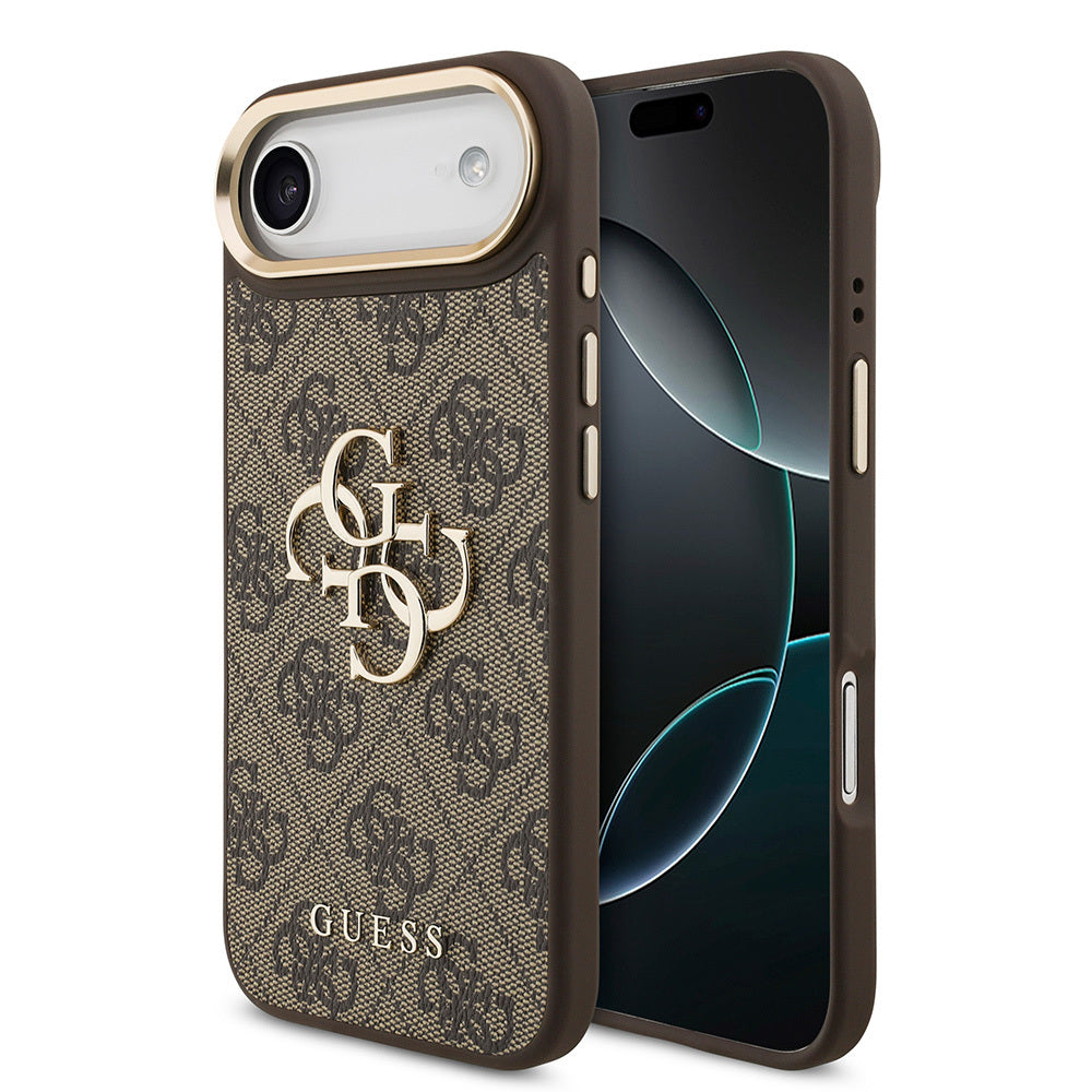 iPhone 17 Air Kılıf Guess Orjinal Lisanslı Gold Metal Kamera Çerçeveli 4G Desenli Metal Büyük 4G ve Yazı Logolu Kapak
