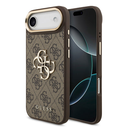 iPhone 17 Air Kılıf Guess Orjinal Lisanslı Gold Metal Kamera Çerçeveli 4G Desenli Metal Büyük 4G ve Yazı Logolu Kapak