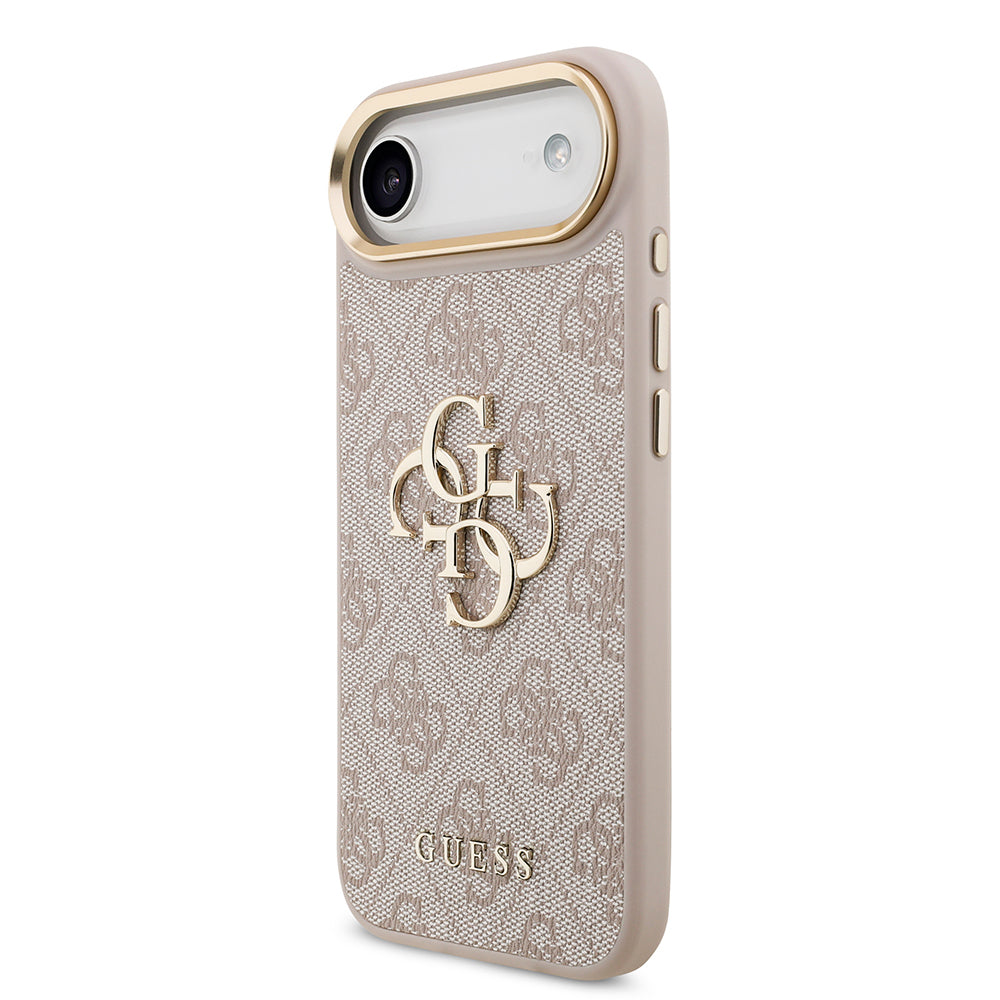 iPhone 17 Air Kılıf Guess Orjinal Lisanslı Gold Metal Kamera Çerçeveli 4G Desenli Metal Büyük 4G ve Yazı Logolu Kapak