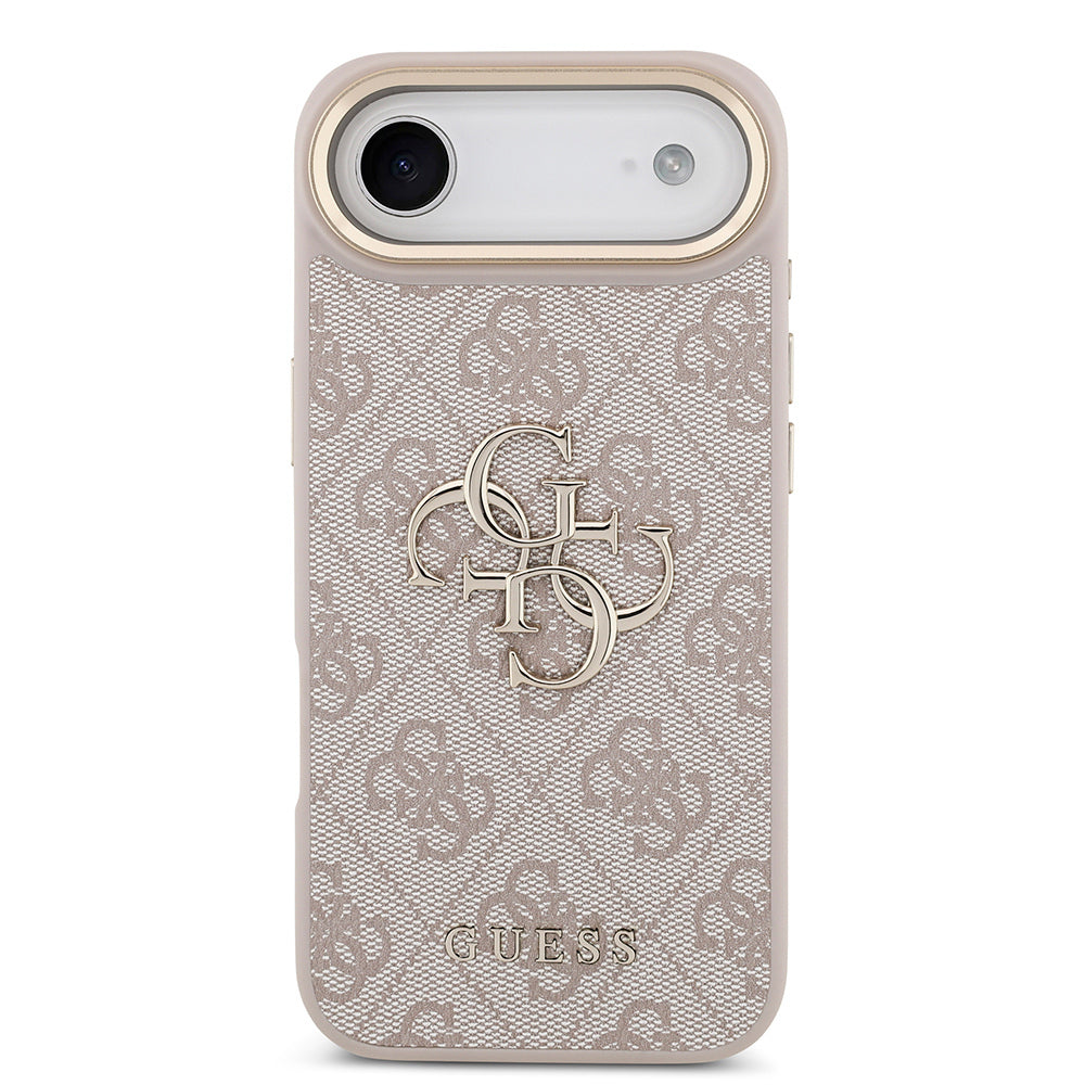 iPhone 17 Air Kılıf Guess Orjinal Lisanslı Gold Metal Kamera Çerçeveli 4G Desenli Metal Büyük 4G ve Yazı Logolu Kapak