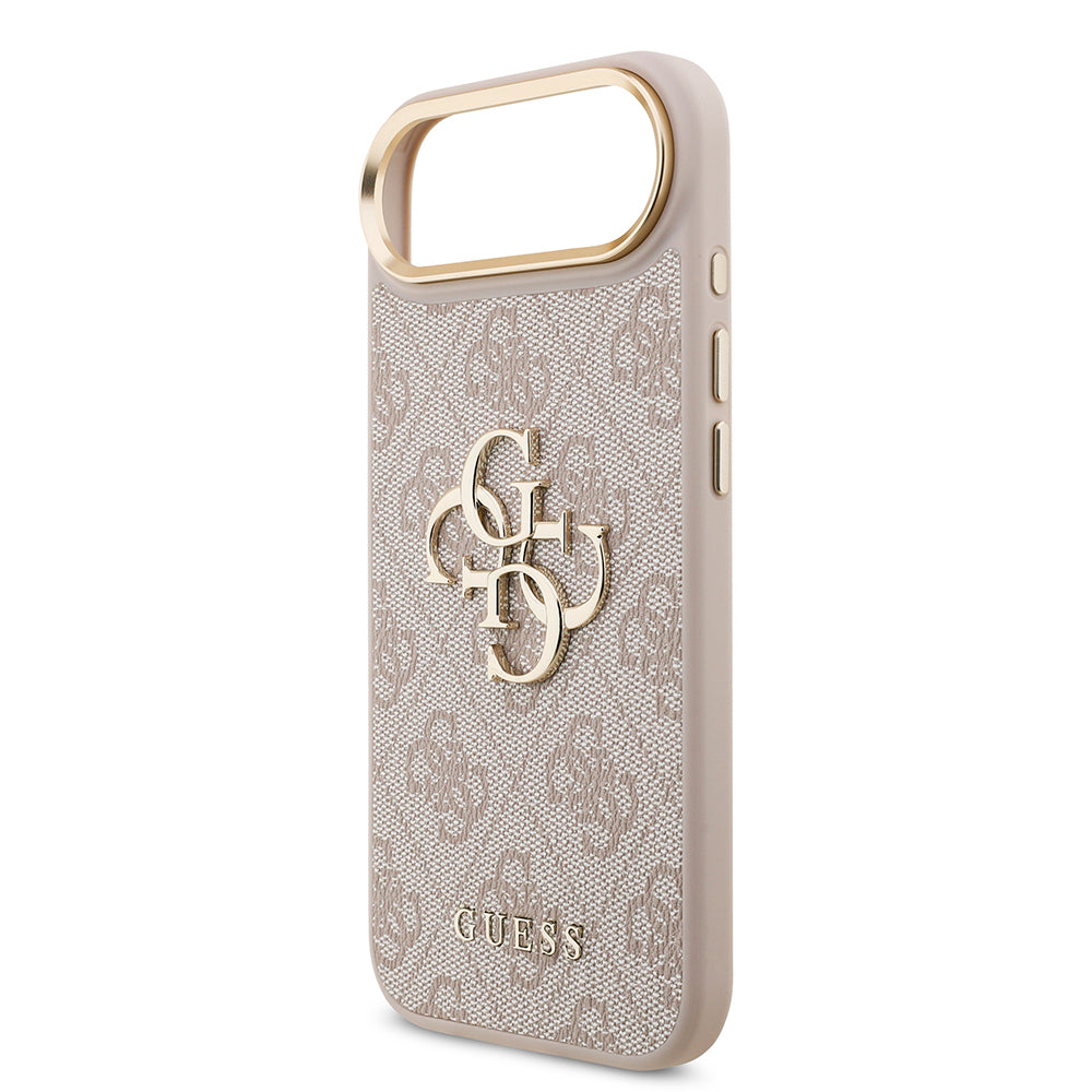 iPhone 17 Air Kılıf Guess Orjinal Lisanslı Gold Metal Kamera Çerçeveli 4G Desenli Metal Büyük 4G ve Yazı Logolu Kapak