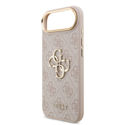 iPhone 17 Air Kılıf Guess Orjinal Lisanslı Gold Metal Kamera Çerçeveli 4G Desenli Metal Büyük 4G ve Yazı Logolu Kapak