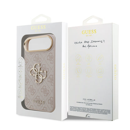 iPhone 17 Air Kılıf Guess Orjinal Lisanslı Gold Metal Kamera Çerçeveli 4G Desenli Metal Büyük 4G ve Yazı Logolu Kapak