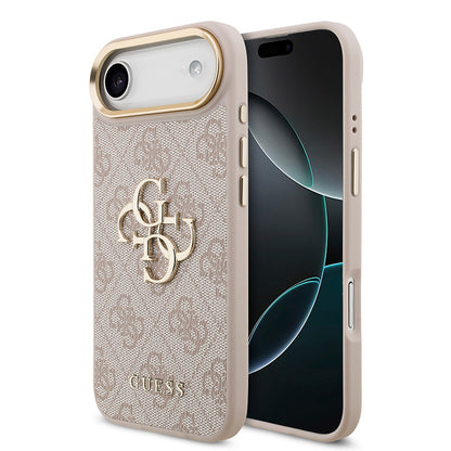 iPhone 17 Air Kılıf Guess Orjinal Lisanslı Gold Metal Kamera Çerçeveli 4G Desenli Metal Büyük 4G ve Yazı Logolu Kapak