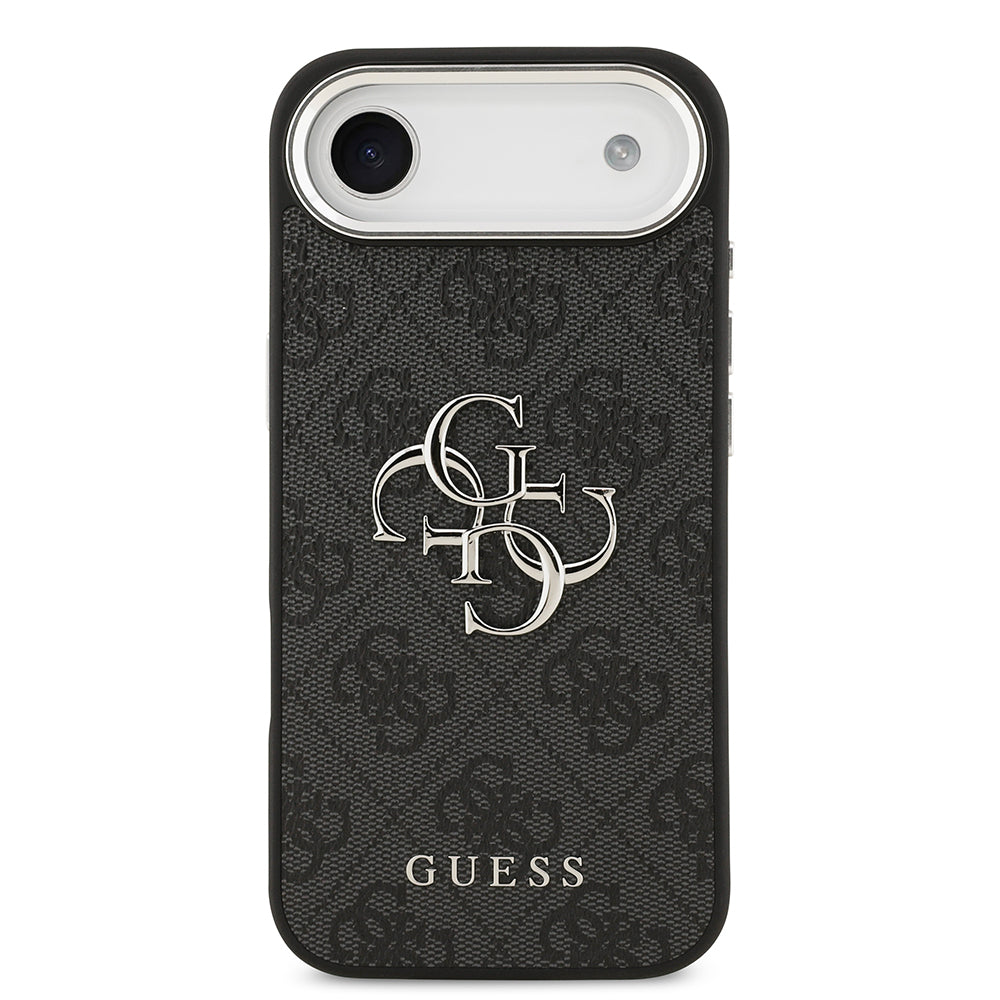 iPhone 17 Air Kılıf Guess Orjinal Lisanslı Gümüş Metal Kamera Çerçeveli 4G Desenli Metal Büyük 4G ve Yazı Logolu Kapak