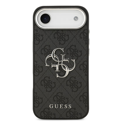 iPhone 17 Air Kılıf Guess Orjinal Lisanslı Gümüş Metal Kamera Çerçeveli 4G Desenli Metal Büyük 4G ve Yazı Logolu Kapak