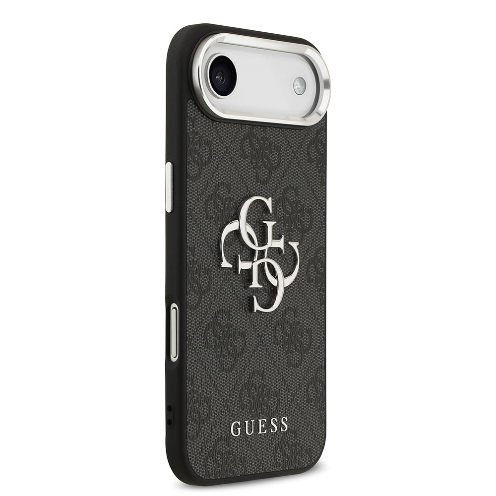iPhone 17 Air Kılıf Guess Orjinal Lisanslı Gümüş Metal Kamera Çerçeveli 4G Desenli Metal Büyük 4G ve Yazı Logolu Kapak