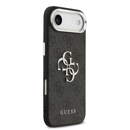 iPhone 17 Air Kılıf Guess Orjinal Lisanslı Gümüş Metal Kamera Çerçeveli 4G Desenli Metal Büyük 4G ve Yazı Logolu Kapak