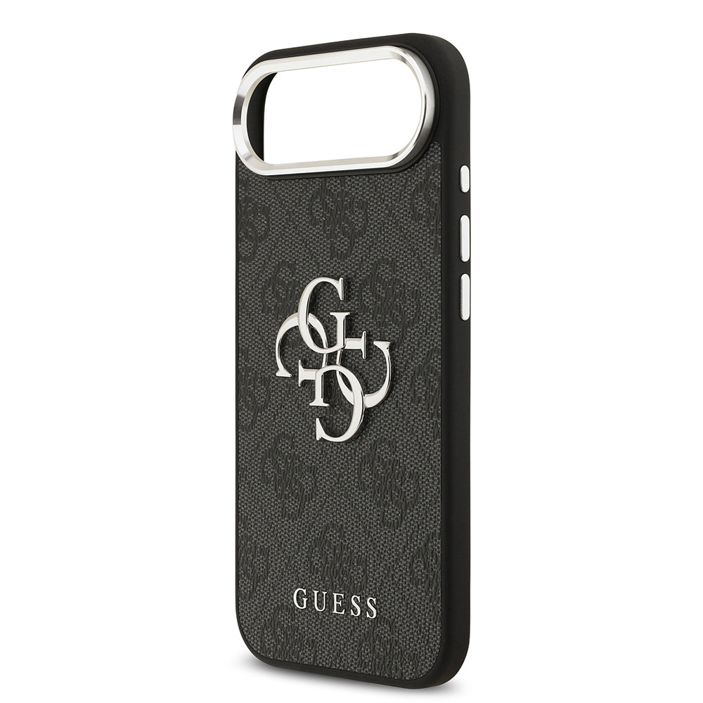 iPhone 17 Air Kılıf Guess Orjinal Lisanslı Gümüş Metal Kamera Çerçeveli 4G Desenli Metal Büyük 4G ve Yazı Logolu Kapak