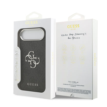 iPhone 17 Air Kılıf Guess Orjinal Lisanslı Gümüş Metal Kamera Çerçeveli 4G Desenli Metal Büyük 4G ve Yazı Logolu Kapak