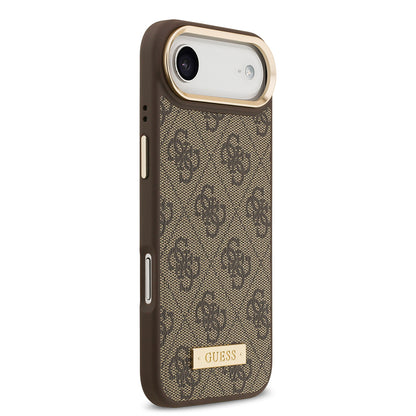 iPhone 17 Air Kılıf Guess Orjinal Lisanslı M-safe Şarj Özellikli 4G Desenli PU Metal Plaka Klasik Logolu Kapak