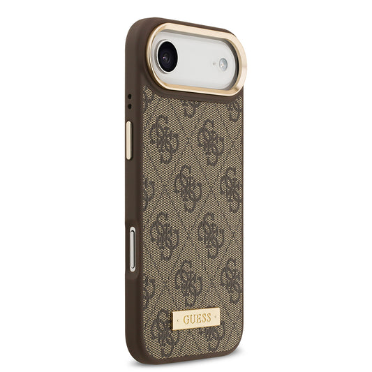 iPhone 17 Air Kılıf Guess Orjinal Lisanslı M-safe Şarj Özellikli 4G Desenli PU Metal Plaka Klasik Logolu Kapak