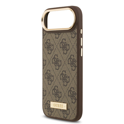 iPhone 17 Air Kılıf Guess Orjinal Lisanslı M-safe Şarj Özellikli 4G Desenli PU Metal Plaka Klasik Logolu Kapak