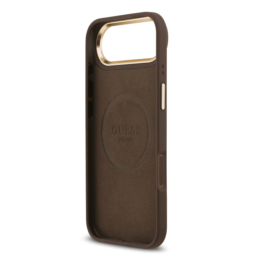 iPhone 17 Air Kılıf Guess Orjinal Lisanslı M-safe Şarj Özellikli 4G Desenli PU Metal Plaka Klasik Logolu Kapak
