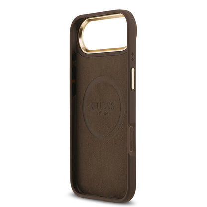 iPhone 17 Air Kılıf Guess Orjinal Lisanslı M-safe Şarj Özellikli 4G Desenli PU Metal Plaka Klasik Logolu Kapak