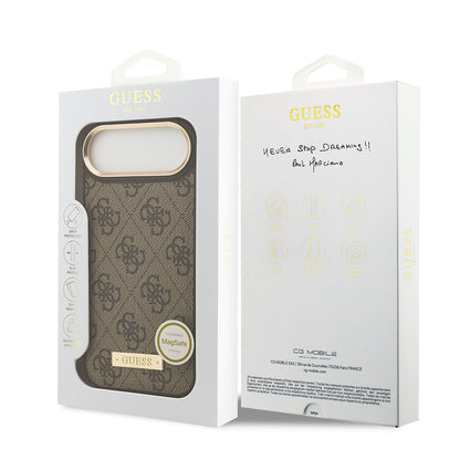 iPhone 17 Air Kılıf Guess Orjinal Lisanslı M-safe Şarj Özellikli 4G Desenli PU Metal Plaka Klasik Logolu Kapak