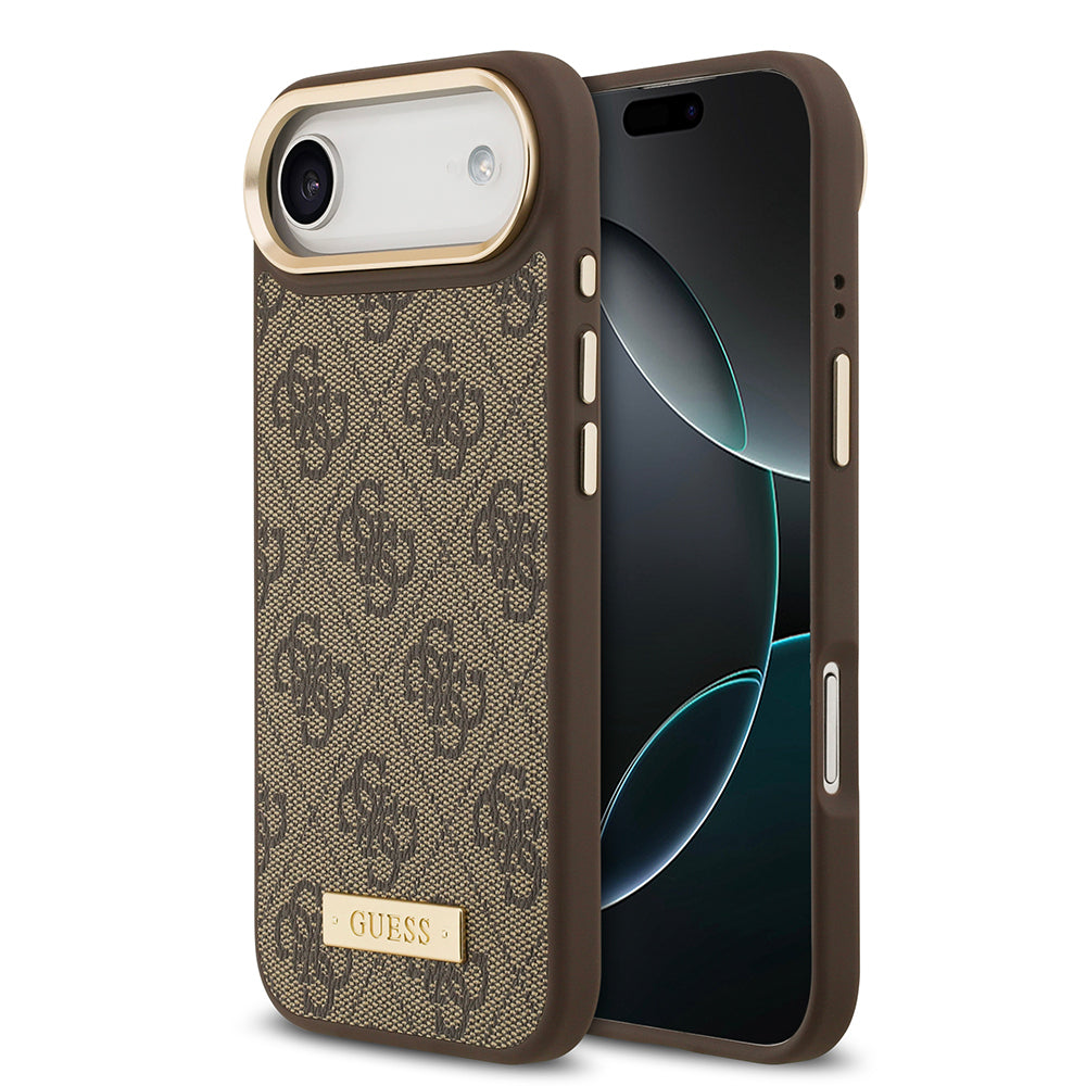 iPhone 17 Air Kılıf Guess Orjinal Lisanslı M-safe Şarj Özellikli 4G Desenli PU Metal Plaka Klasik Logolu Kapak