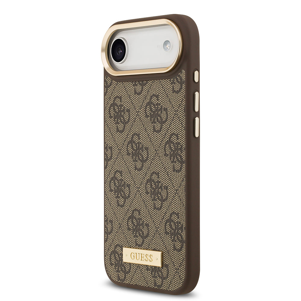 iPhone 17 Air Kılıf Guess Orjinal Lisanslı M-safe Şarj Özellikli 4G Desenli PU Metal Plaka Klasik Logolu Kapak