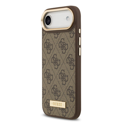 iPhone 17 Air Kılıf Guess Orjinal Lisanslı M-safe Şarj Özellikli 4G Desenli PU Metal Plaka Klasik Logolu Kapak