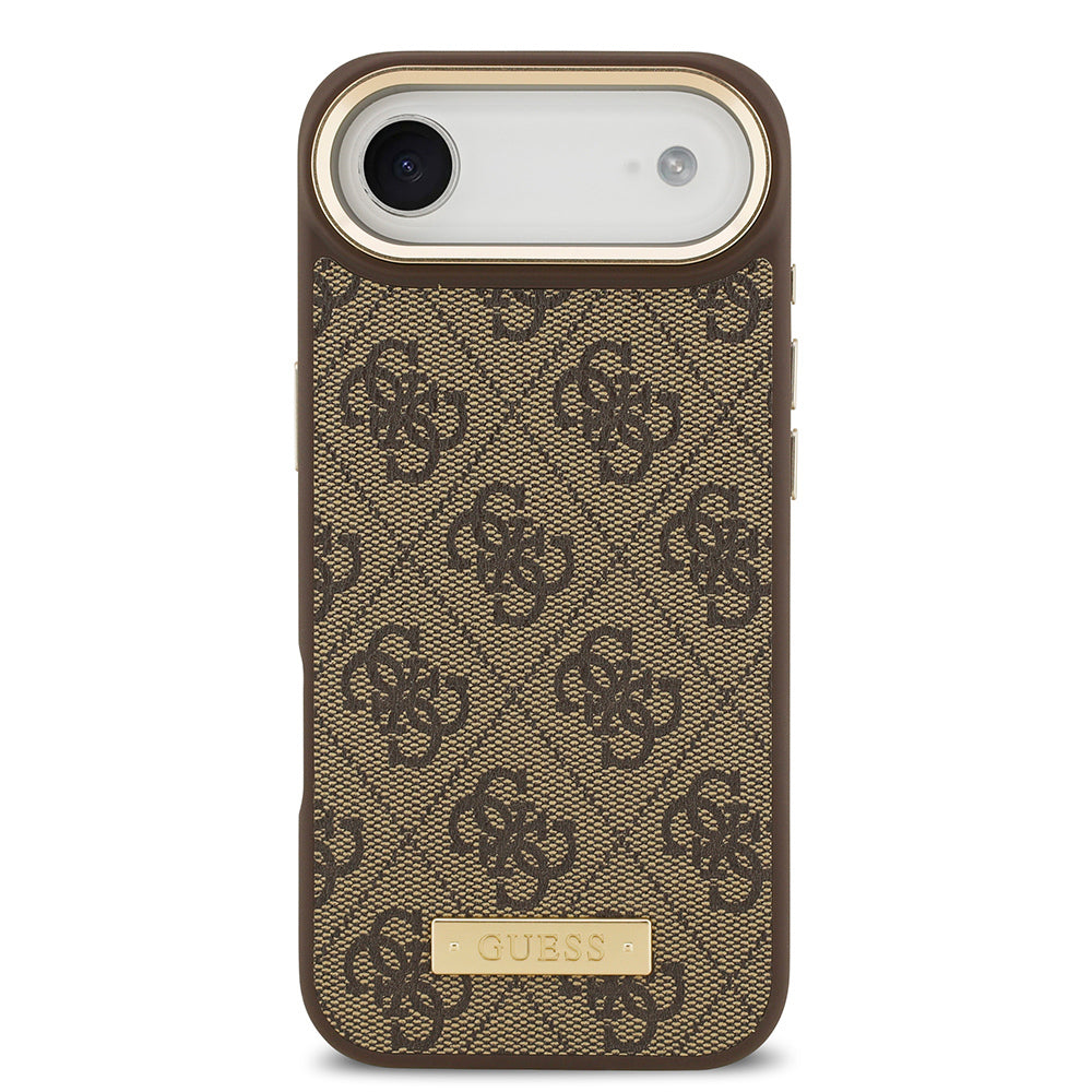 iPhone 17 Air Kılıf Guess Orjinal Lisanslı M-safe Şarj Özellikli 4G Desenli PU Metal Plaka Klasik Logolu Kapak