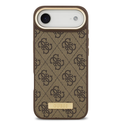 iPhone 17 Air Kılıf Guess Orjinal Lisanslı M-safe Şarj Özellikli 4G Desenli PU Metal Plaka Klasik Logolu Kapak