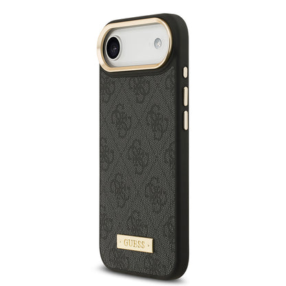 iPhone 17 Air Kılıf Guess Orjinal Lisanslı M-safe Şarj Özellikli 4G Desenli PU Metal Plaka Klasik Logolu Kapak