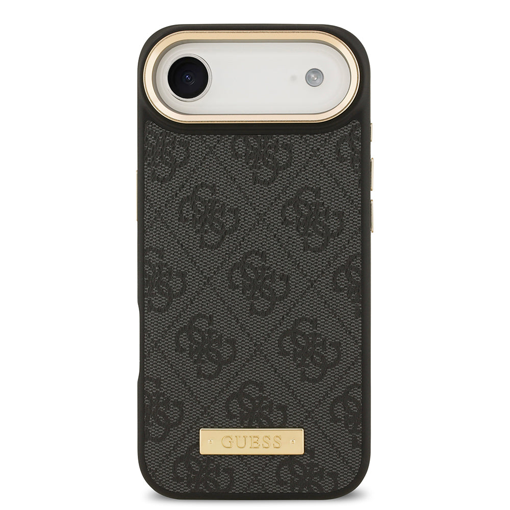 iPhone 17 Air Kılıf Guess Orjinal Lisanslı M-safe Şarj Özellikli 4G Desenli PU Metal Plaka Klasik Logolu Kapak
