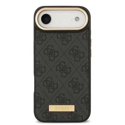 iPhone 17 Air Kılıf Guess Orjinal Lisanslı M-safe Şarj Özellikli 4G Desenli PU Metal Plaka Klasik Logolu Kapak