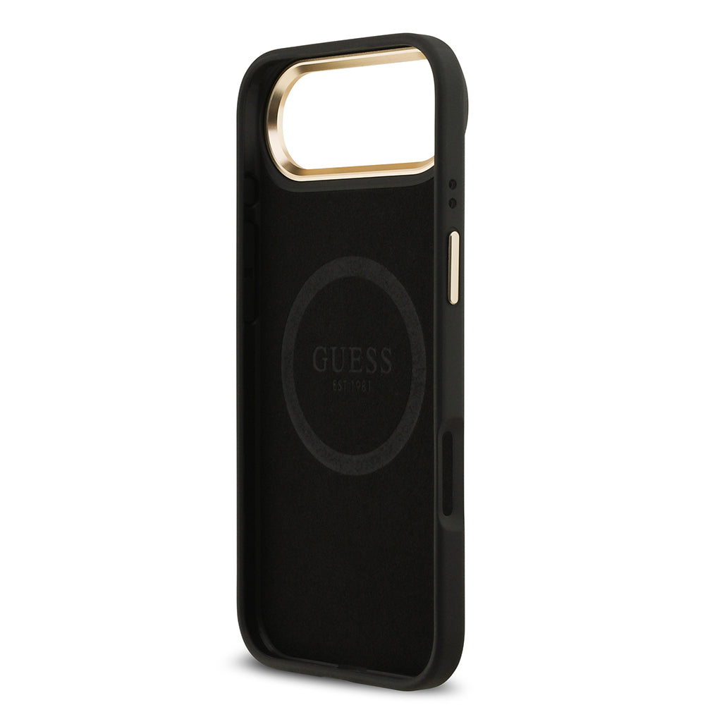 iPhone 17 Air Kılıf Guess Orjinal Lisanslı M-safe Şarj Özellikli 4G Desenli PU Metal Plaka Klasik Logolu Kapak