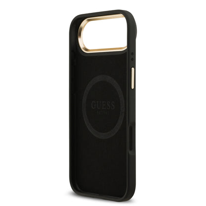 iPhone 17 Air Kılıf Guess Orjinal Lisanslı M-safe Şarj Özellikli 4G Desenli PU Metal Plaka Klasik Logolu Kapak