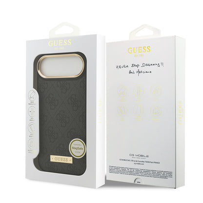 iPhone 17 Air Kılıf Guess Orjinal Lisanslı M-safe Şarj Özellikli 4G Desenli PU Metal Plaka Klasik Logolu Kapak
