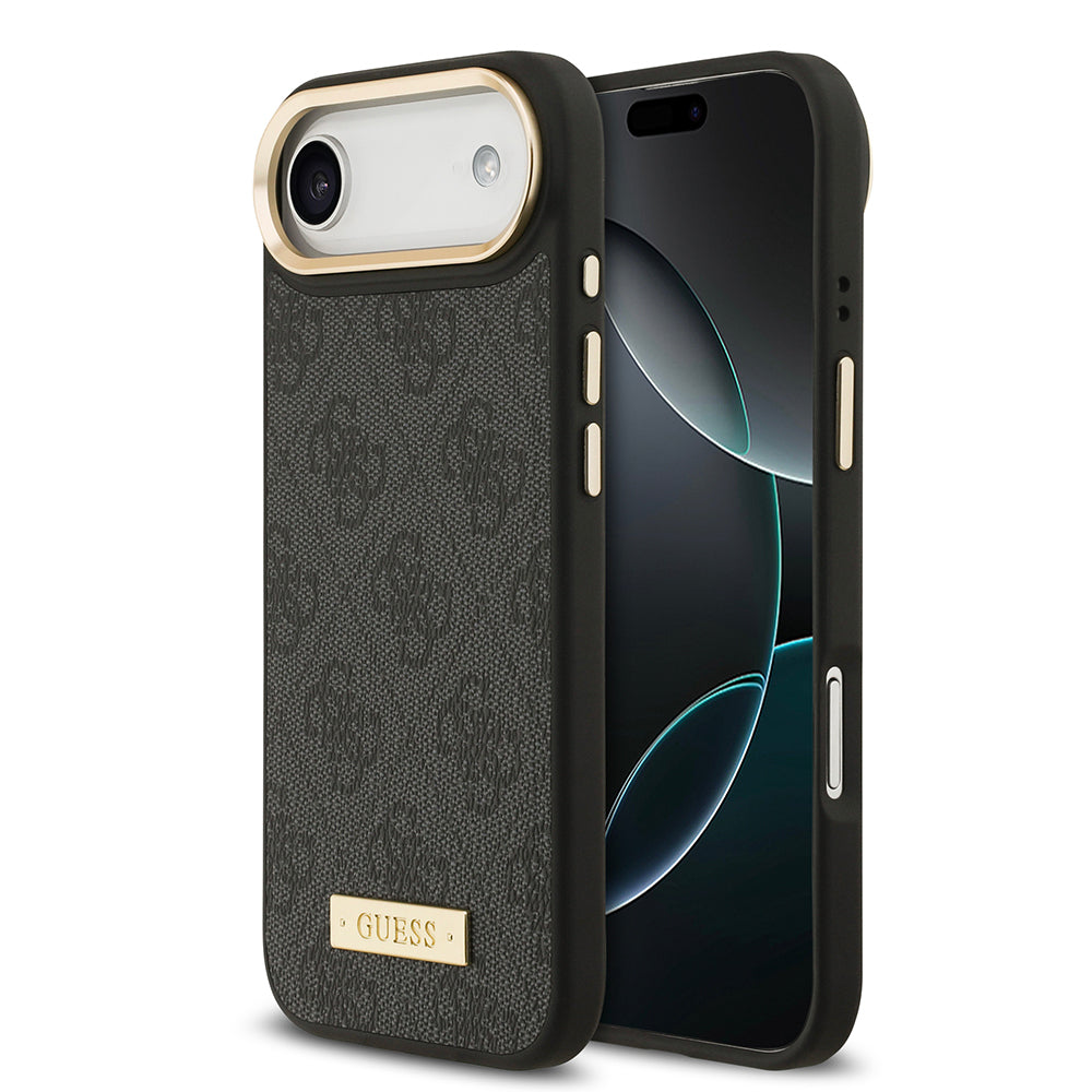 iPhone 17 Air Kılıf Guess Orjinal Lisanslı M-safe Şarj Özellikli 4G Desenli PU Metal Plaka Klasik Logolu Kapak