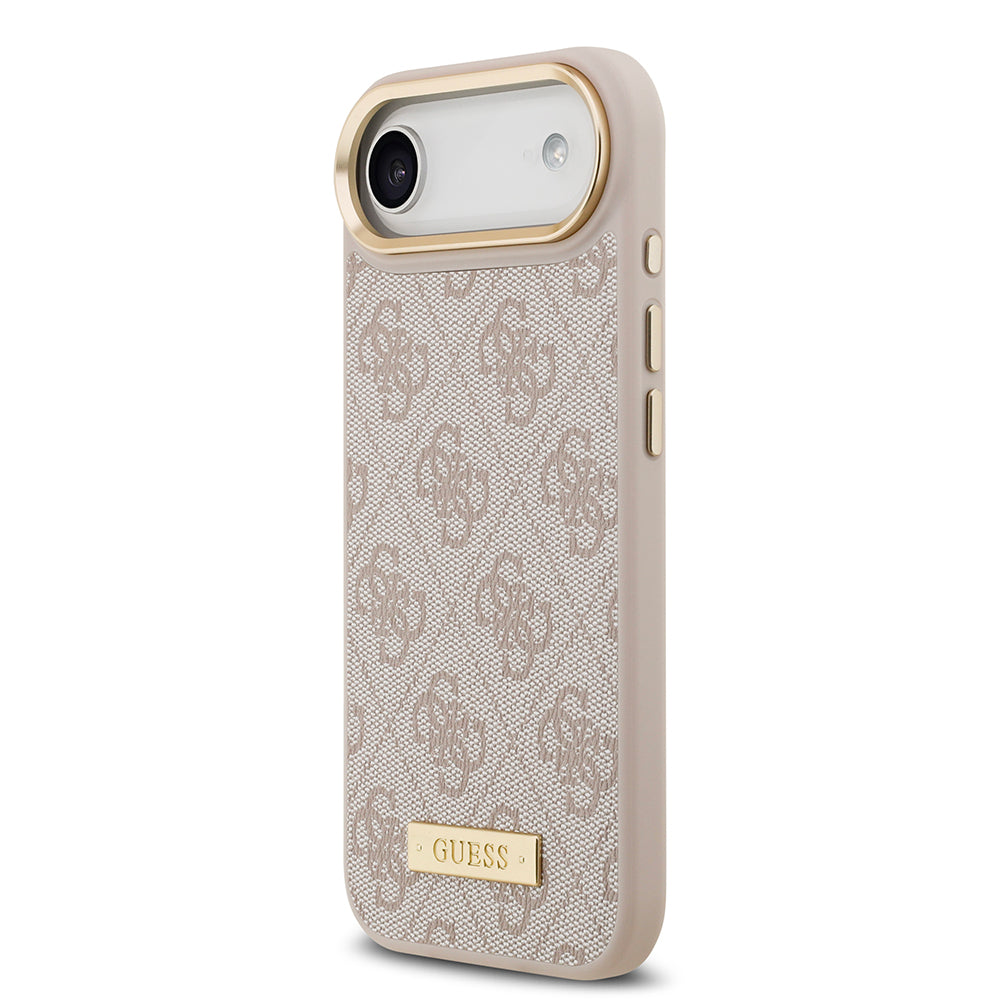 iPhone 17 Air Kılıf Guess Orjinal Lisanslı M-safe Şarj Özellikli 4G Desenli PU Metal Plaka Klasik Logolu Kapak