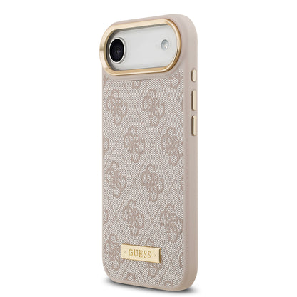 iPhone 17 Air Kılıf Guess Orjinal Lisanslı M-safe Şarj Özellikli 4G Desenli PU Metal Plaka Klasik Logolu Kapak