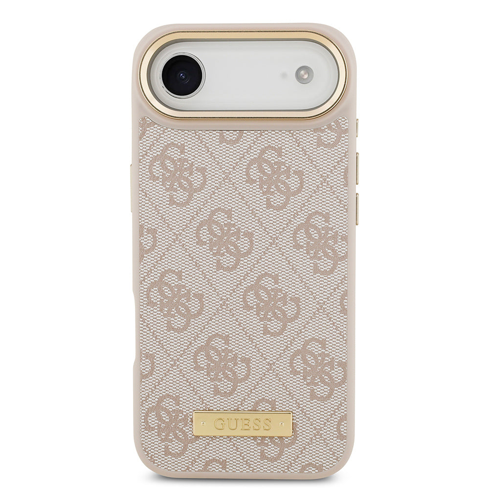 iPhone 17 Air Kılıf Guess Orjinal Lisanslı M-safe Şarj Özellikli 4G Desenli PU Metal Plaka Klasik Logolu Kapak